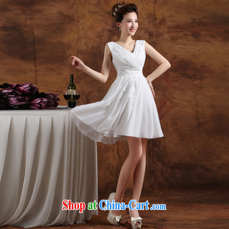 Wei Qi 2015 new summer small dress bridal wedding dress white shoulders short beauty bridesmaid serving the evening dress white M