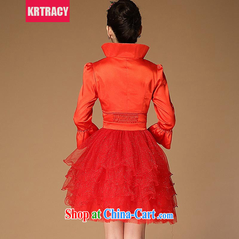KRTRACY autumn 2015 the new retro China wind red bows Service Bridal clothing Evening Dress small dress BLLS 1009 red L, KRTRACY, shopping on the Internet