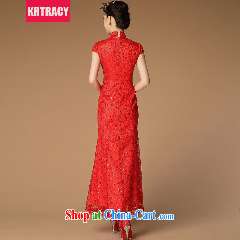 2015 KRTRACY new Ethnic Wind and Openwork lace embroidery cheongsam dress beauty bride toast serving serving evening dress BLLS 3399 red L, KRTRACY, shopping on the Internet