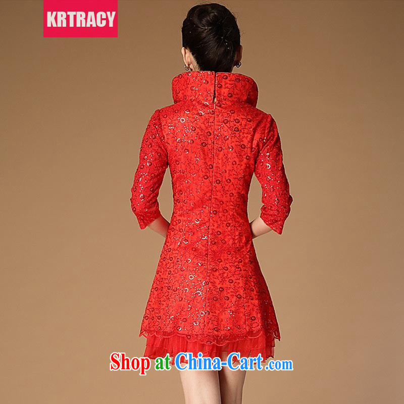 KRTRACY autumn 2015 new retro Chinese Yuan cheating sanding disc-chu, dresses dresses bridal clothing BLLS 7666 red L, KRTRACY, shopping on the Internet