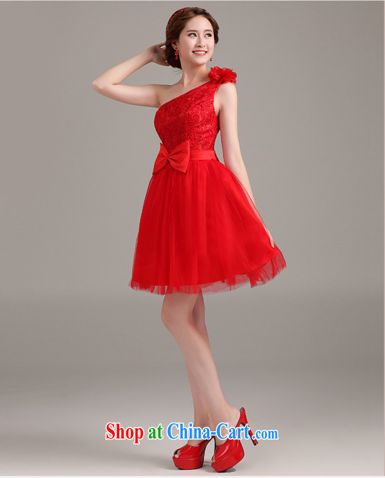 2015 new dress stylish single shoulder Evening Dress bridesmaid short red bridal wedding lace flowers toast serving red XXL pictures, price, brand platters! Elections are good character, the national distribution, so why buy now enjoy more preferential! Health