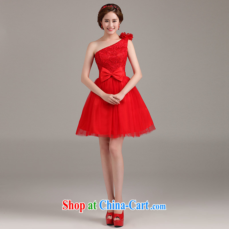 2015 new dress stylish single shoulder Evening Dress bridesmaid short red bridal wedding lace flowers toast serving red XXL Ting, Beverly (tingbeier), shopping on the Internet