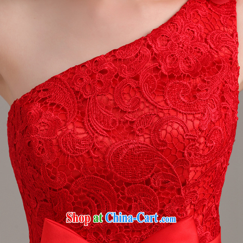 2015 new dress stylish single shoulder Evening Dress bridesmaid short red bridal wedding lace flowers toast serving red XXL Ting, Beverly (tingbeier), shopping on the Internet