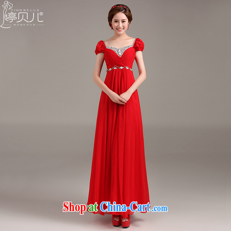 Ting Beverly pregnant women dress 2015 new spring and summer toast serving Korean red high waist marriages shoulders parquet drill long evening dress red XXL