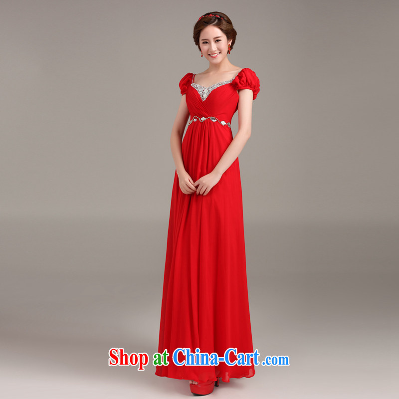 Ting Beverly pregnant women dress 2015 new spring and summer toast serving Korean red high waist marriages shoulders parquet drill long evening dress red XXL Ting, Beverly (tingbeier), online shopping