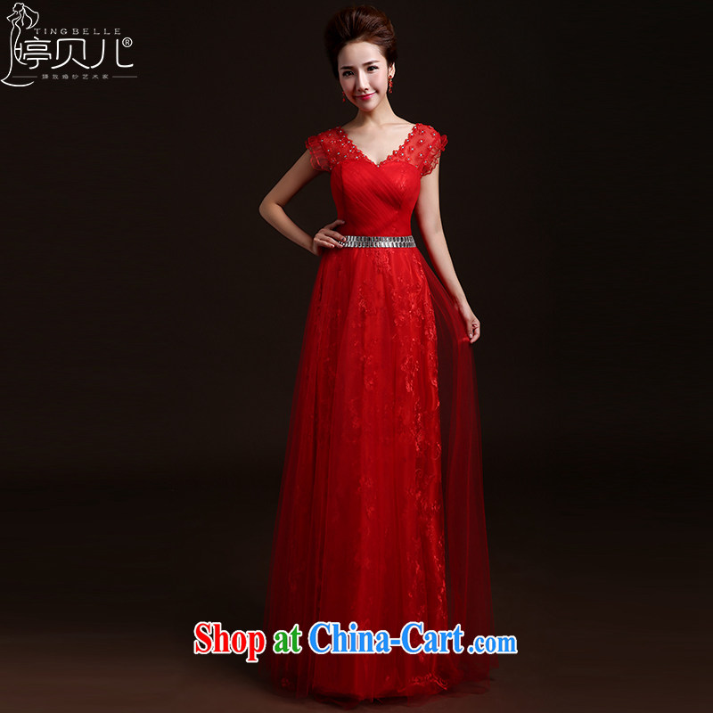 Ting Beverly wedding dresses new 2015 new spring and summer stylish bridesmaid service marriages served toast cultivating long dual-shoulder dress red L