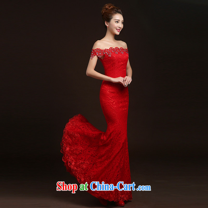 Ting Beverly toast Service Bridal Fashion new 2015 new spring and summer Korean red dress long crowsfoot cultivating a field shoulder wedding dress red XXL Ting, Beverly (tingbeier), online shopping