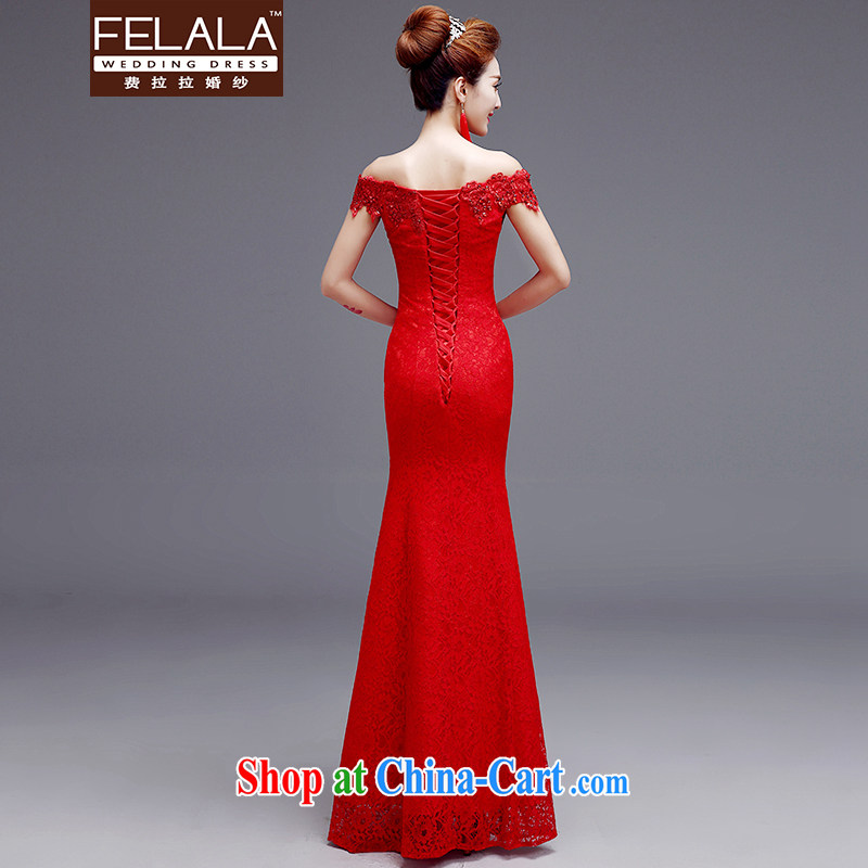 Ferrara brides field shoulder dress red wedding dresses color drill lace at Merlion dress bridal dresses cheongsam dress, winter XL Suzhou shipping, La wedding (FELALA), shopping on the Internet