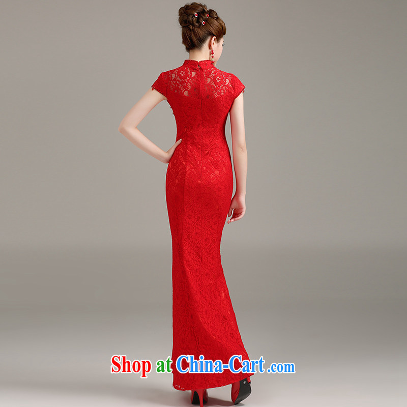 Ting Beverly bridal lace cheongsam crowsfoot toast serving red stylish improved long dresses, dresses for 2015 new spring and summer female Red XXL Ting, Beverly (tingbeier), online shopping