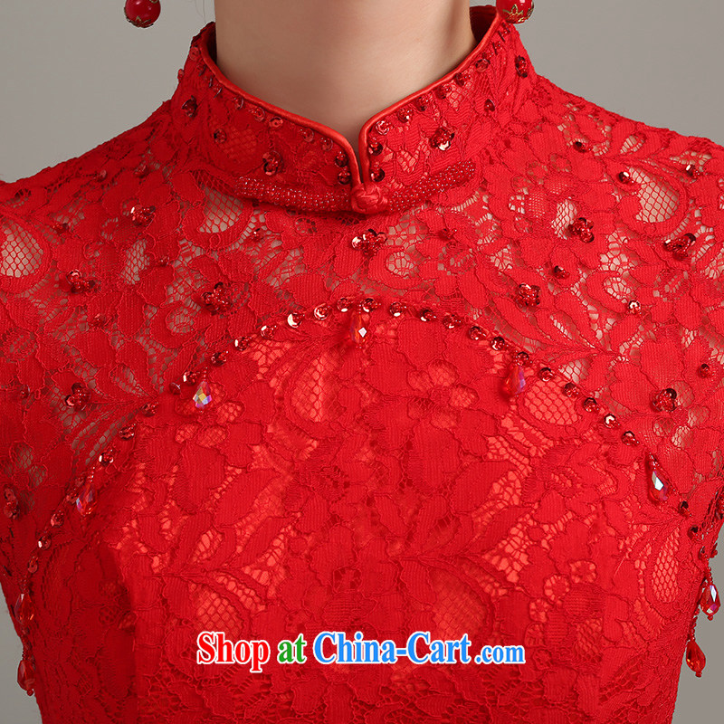 Ting Beverly bridal lace cheongsam crowsfoot toast serving red stylish improved long dresses, dresses for 2015 new spring and summer female Red XXL Ting, Beverly (tingbeier), online shopping