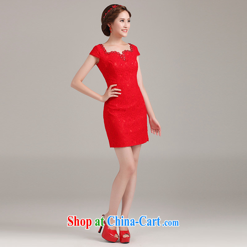 Ting Beverly 2015 new spring and summer wedding red lace dresses bridal short bows dress stylish and improved short-sleeved V collar package shoulder red XXL Ting, Beverly (tingbeier), online shopping