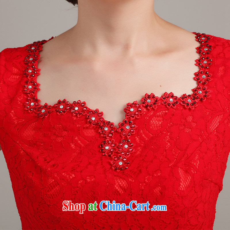 Ting Beverly 2015 new spring and summer wedding red lace dresses bridal short bows dress stylish and improved short-sleeved V collar package shoulder red XXL Ting, Beverly (tingbeier), online shopping