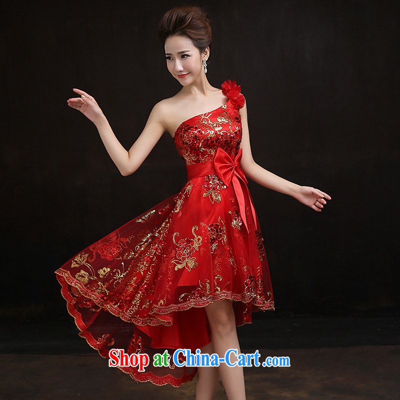 According to Lin bride Elizabeth short before long after serving toast wedding dress Red single shoulder small dresses cheongsam dress with tailored consulting service, in accordance with Elizabeth Lin, shopping on the Internet