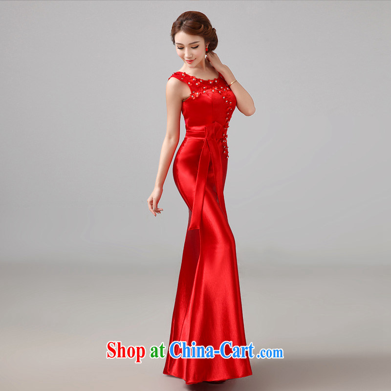 2015 new autumn wedding dresses bows Service Bridal Fashion wedding red evening dress long wedding bridesmaid L