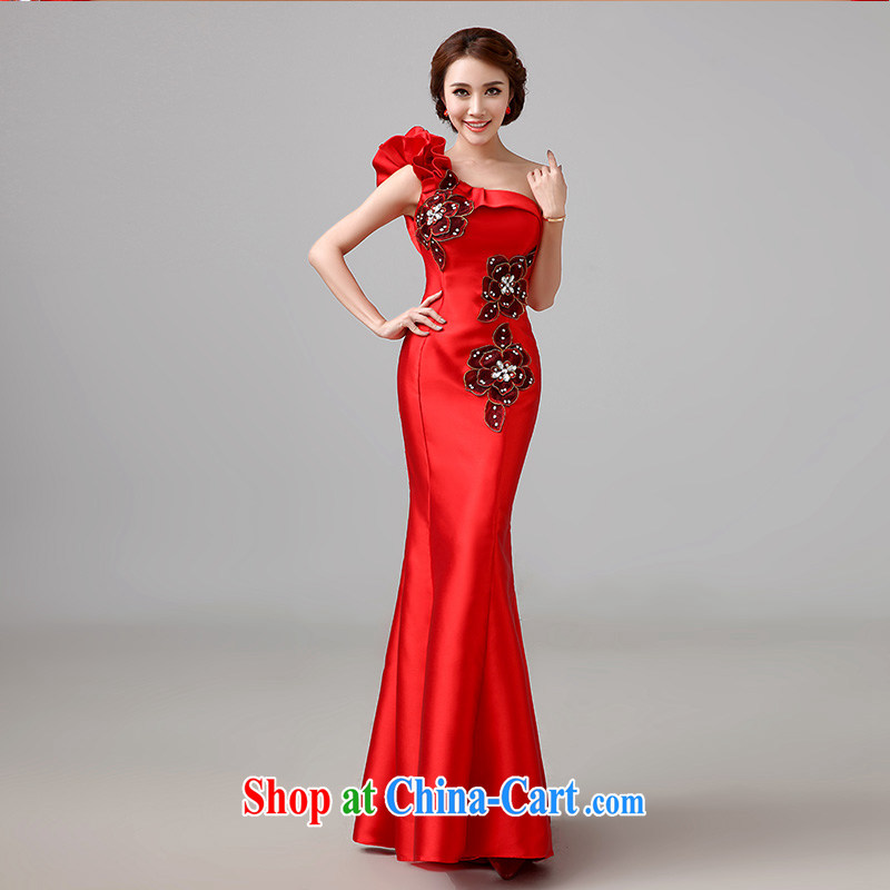 2015 new bridal Red Beauty toast serving long evening dress stylish wedding wedding the shoulder wedding dress tailored Advisory Service, according to Lin, Elizabeth, and shopping on the Internet