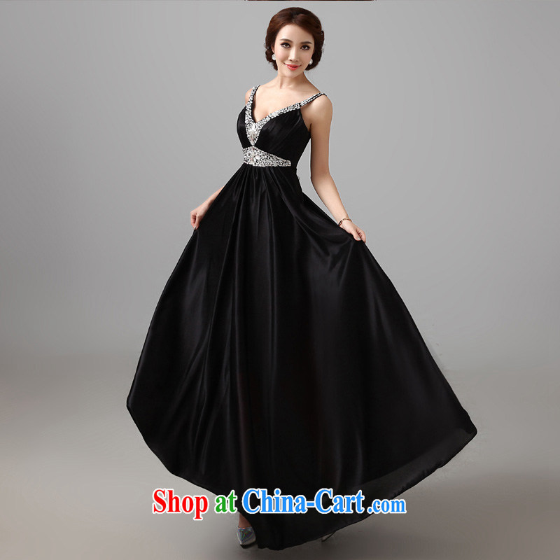 According to Lin Sa 2015 new parquet drill dress black sexy V collar double-shoulder banquet service annual performance dress evening dress dress L