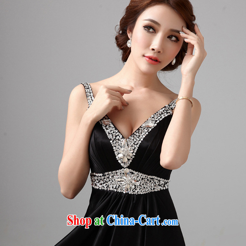 According to Lin Sa 2015 new parquet drill dress black sexy V collar double-shoulder banquet service annual performance dress evening dress dress L, according to Lin, Elizabeth, and shopping on the Internet
