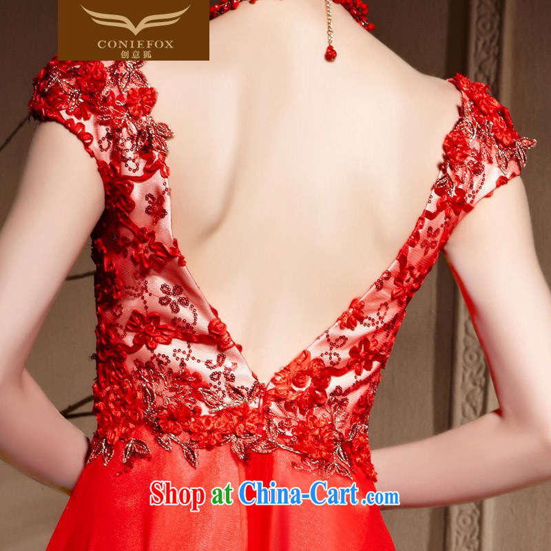 Creative Fox Evening Dress red petal bridal gown sexy shoulders V for wedding toast cultivating their long, align wedding dresses with 30,615 red M, creative Fox (coniefox), online shopping