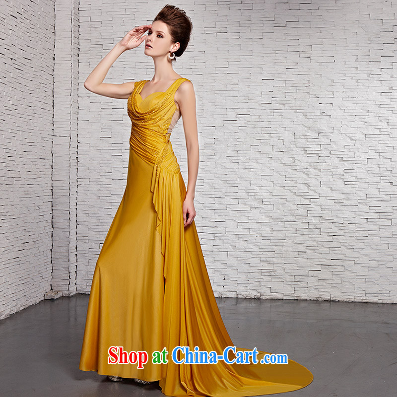 Creative Fox Evening Dress elegant and noble yellow shoulders banquet dress upscale luxury light drill dress graphics thin tail longer Evening Dress 81,383 pictures color XXL, creative Fox (coniefox), online shopping