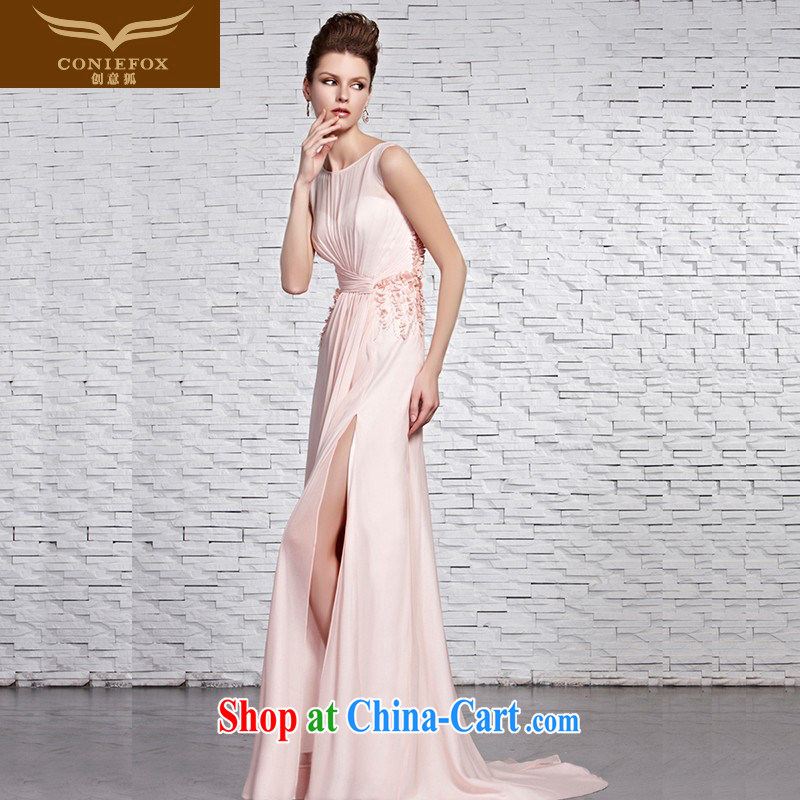 Creative Fox Evening Dress pink double-shoulder-length, bridal dresses and stylish only American Floral dress long skirt sexy tail dress wedding toast serving 81,500 picture color XXL