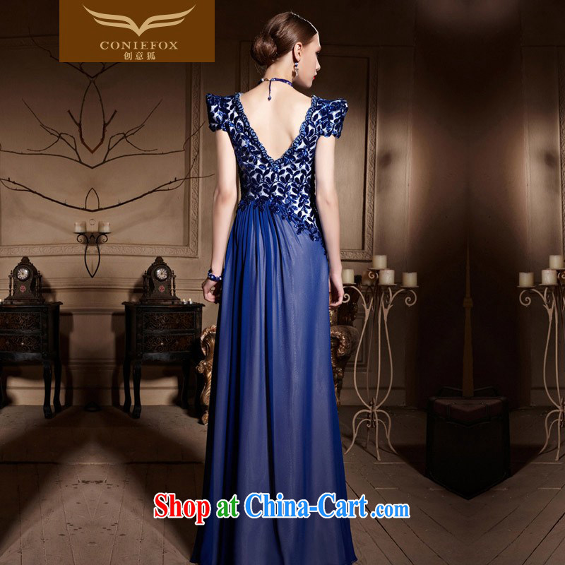 Creative Fox Evening Dress blue ceremonial dress 2015 new V collar long dress banquet toast dress the annual dress 30,628 blue XXL, creative Fox (coniefox), online shopping