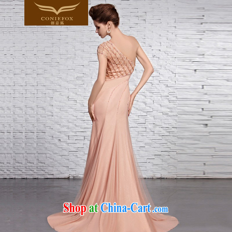 Creative Fox dress pink single shoulder bridal gown wedding toast serving elegant long-tail dress dress dress chair Hospitality Service 81,521 picture color XXL, creative Fox (coniefox), online shopping