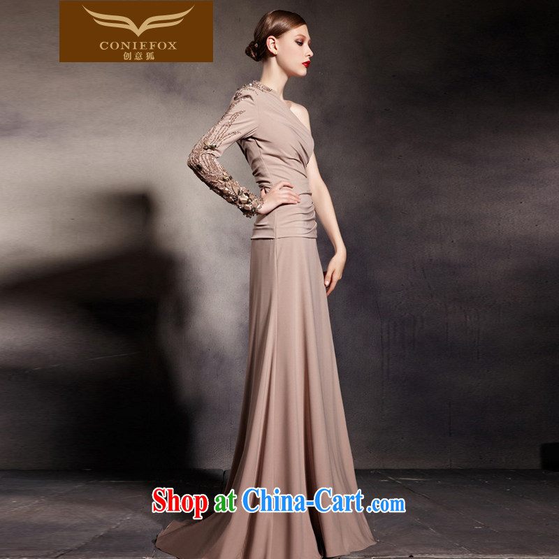 Creative Fox Evening Dress stylish single shoulder long-sleeved banquet dress elegant long-tail dresses the annual dress evening dress toast serving 81,693 picture color L, creative Fox (coniefox), online shopping