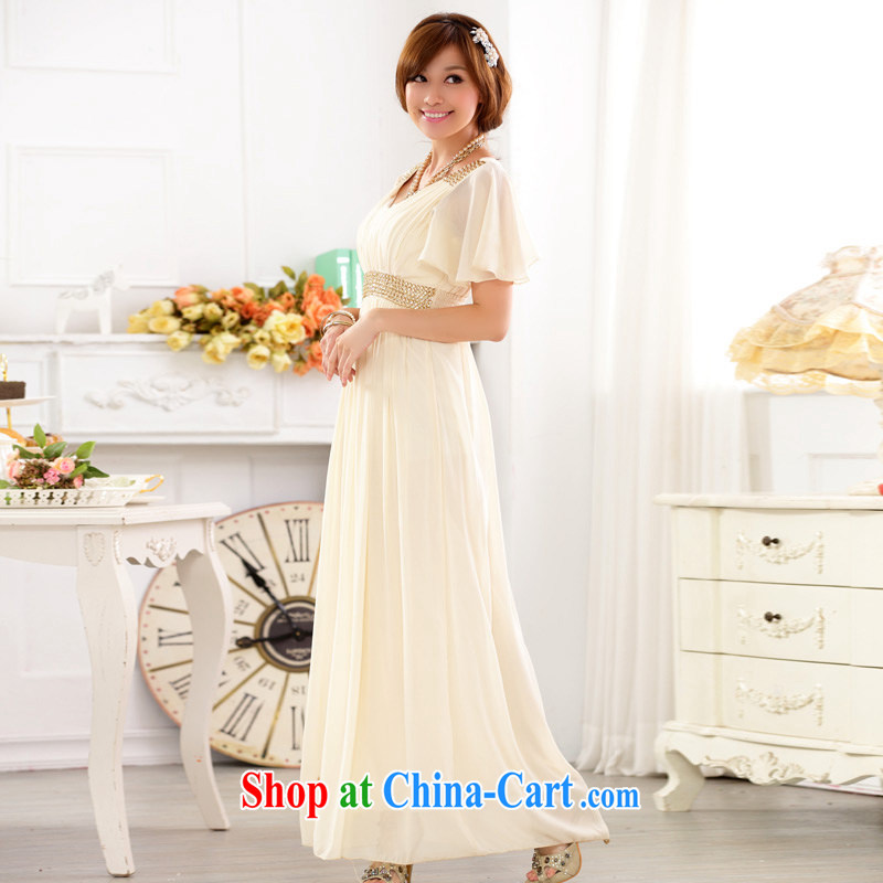 An Philippines and the United States and Europe snow high woven fly V cuff collar high waist manually staple on Pearl sweet long, thick mm bridesmaid sister skirt dress champagne color XXXL, facilitating Philippines and the United States, shopping on the