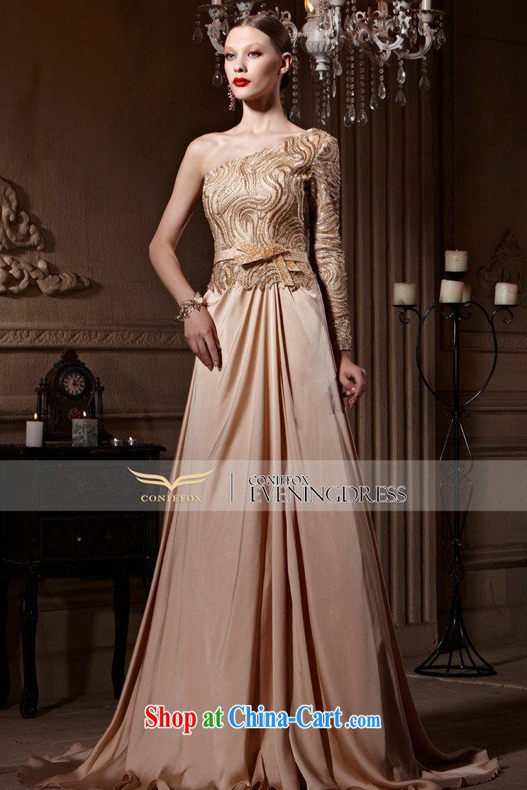 Creative Fox Evening Dress gold parquet drill banquet dress wedding single shoulder dress hospitality service bridal long fall bows service presided over 81,990 dresses picture color XXL pictures, price, brand platters! Elections are good character, the national distribution, so why buy now enjoy more preferential! Health