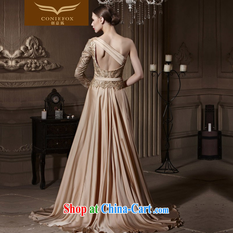 Creative Fox Evening Dress gold parquet drill banquet dress wedding single shoulder dress hospitality service bridal long fall to toast the serving 81,990 dresses picture color XXL, creative Fox (coniefox), online shopping