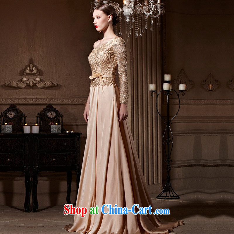 Creative Fox Evening Dress gold parquet drill banquet dress wedding single shoulder dress hospitality service bridal long fall to toast the serving 81,990 dresses picture color XXL, creative Fox (coniefox), online shopping
