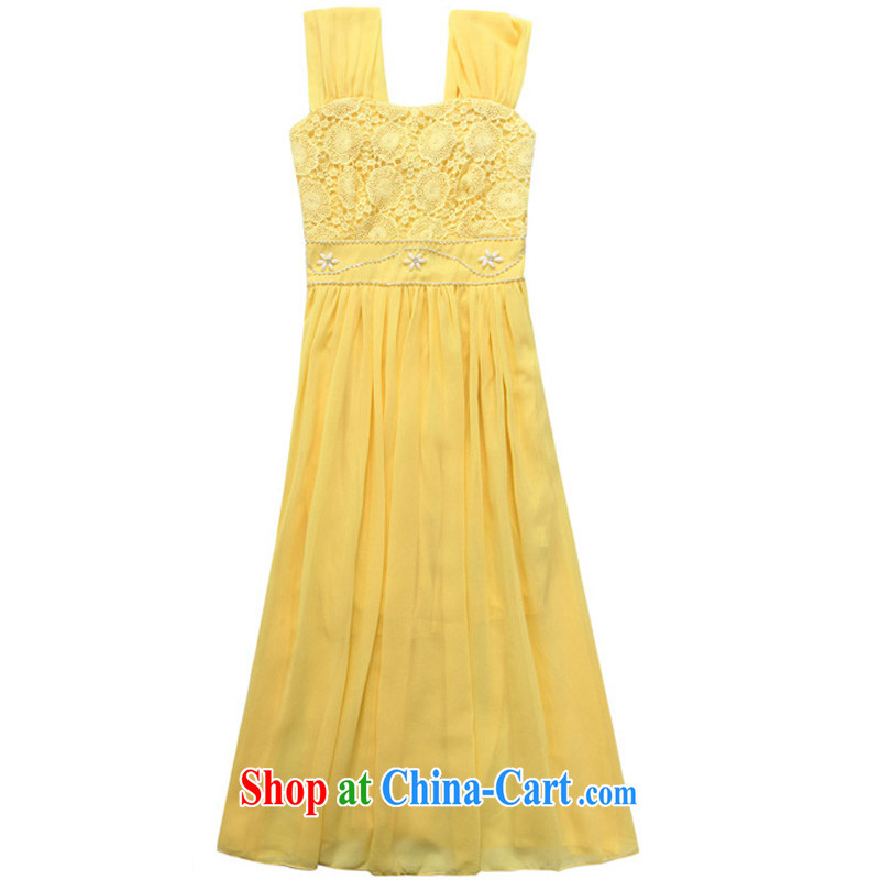 The e-mail package, Japan, and South Korea high-waist sweet double-shoulder lace nails Pearl party for Snow in woven long dress code the dress bridesmaid sister's small dress yellow XXXL, facilitating Philippines and the United States, and on-line shoppin
