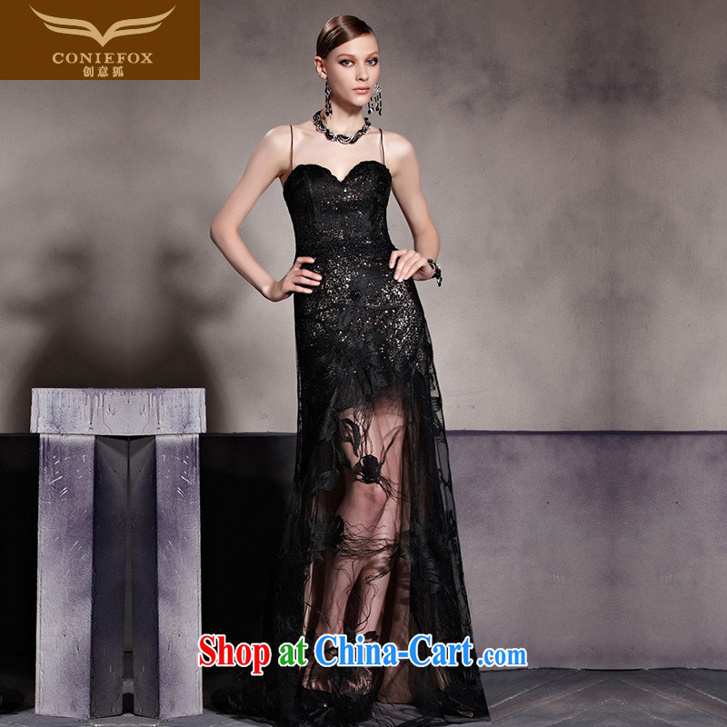 Creative Fox Tuxedo Black straps of dress sense wiped his chest fall dress party cocktail party evening dress uniform toast the waist graphics thin Web dress 81,959 picture color XXL