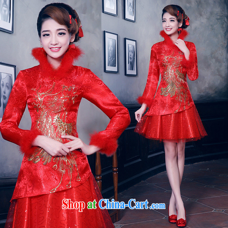 Optimize Hung-autumn and winter, bridal short cotton robes set, winter wedding dress toast serving long-sleeved QQ 4709 red XL, optimize, and shopping on the Internet