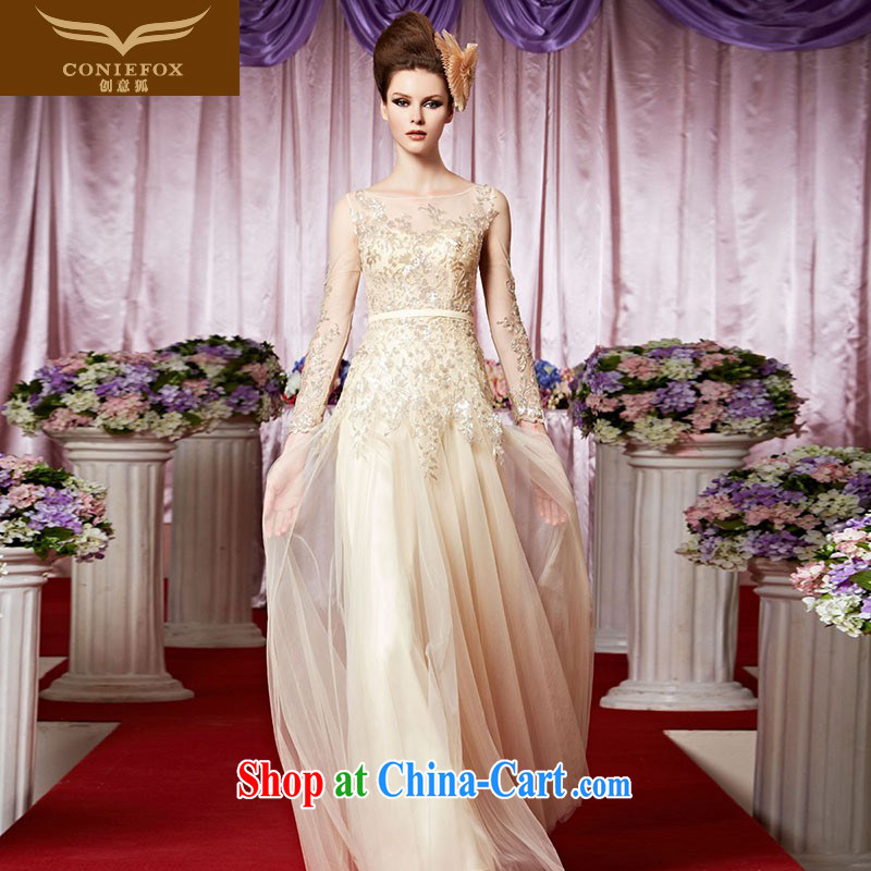 Creative Fox Evening Dress elegant long banquet dress long sleeved Evening Dress toast stage the dress bridal wedding dress welcome serving 30,339 picture color XXL