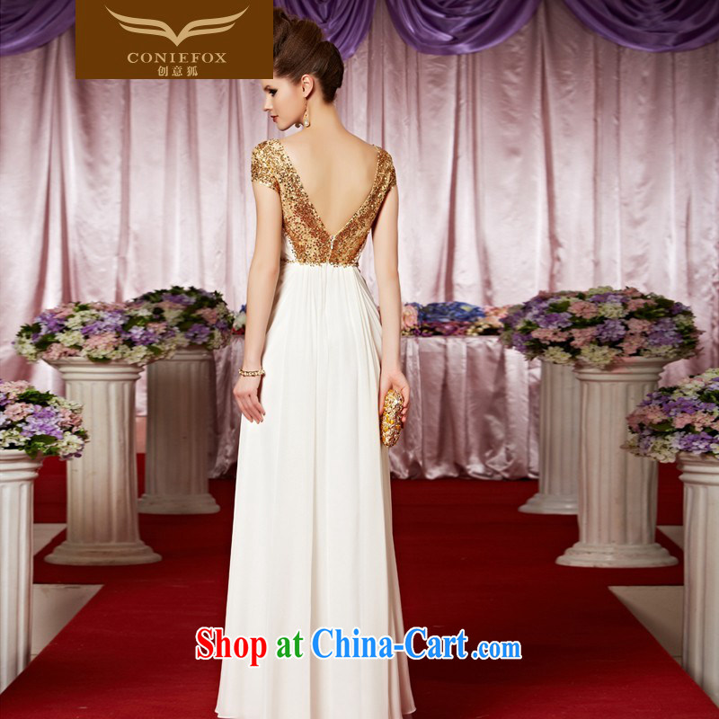 Creative Fox Evening Dress stylish package shoulder fall dress gold spell-color wedding dress deep V nails Pearl dress the dress hospitality service 30,362 picture color XL, creative Fox (coniefox), online shopping