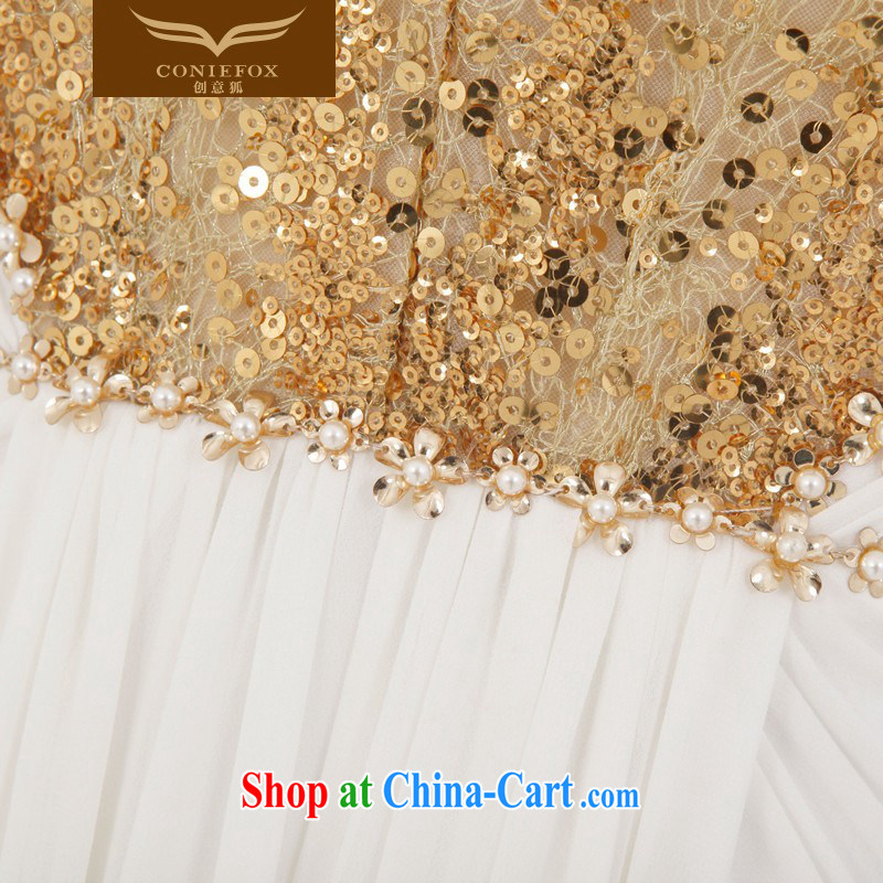 Creative Fox Evening Dress stylish package shoulder fall dress gold spell-color wedding dress deep V nails Pearl dress the dress hospitality service 30,362 picture color XL, creative Fox (coniefox), online shopping