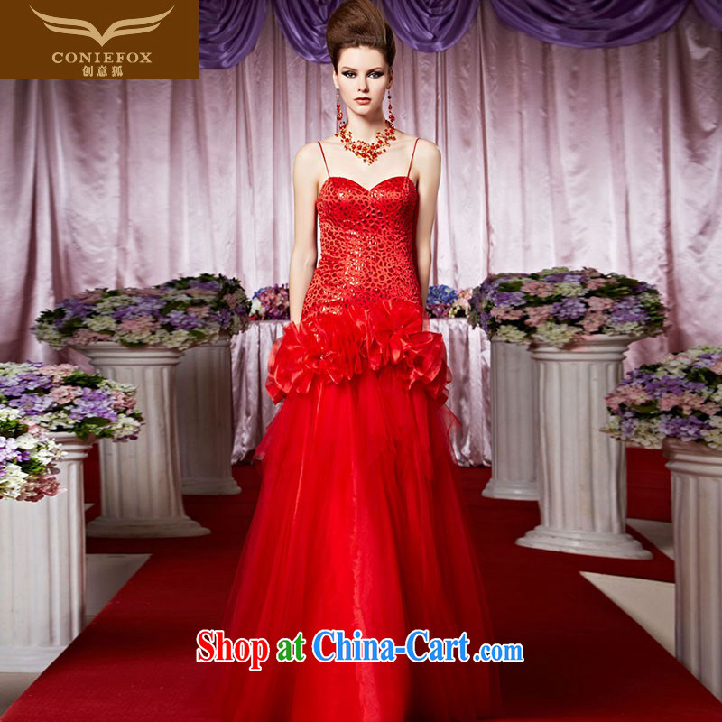 Creative Fox Evening Dress red wiped his chest straps bridal wedding dress high waist-tail toast wedding dresses hospitality service and elegant bridal wedding 30,503 picture color XXL