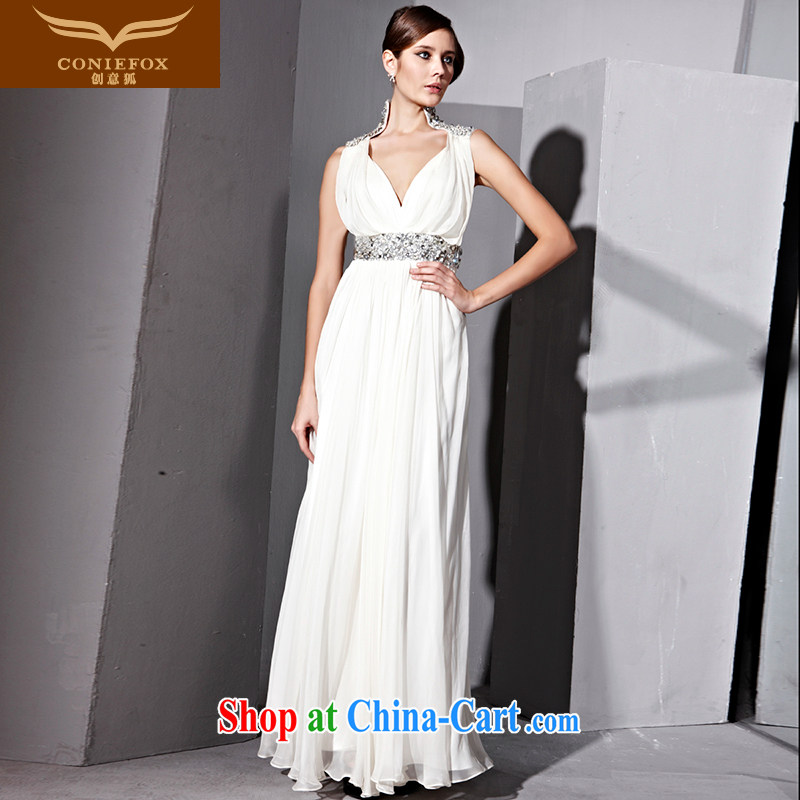 Creative Fox dress V for long evening dress wedding dress elegant and noble banquet White Dress the annual dress long skirt 81,029 white XL