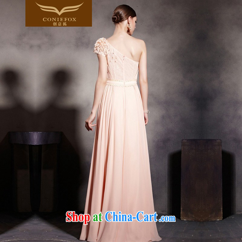 Creative Fox Evening Dress pink single shoulder banquet toast clothing fall to dress the annual dress elegant long bridesmaid dress welcome dress 30,539 picture color XXL, creative Fox (coniefox), online shopping