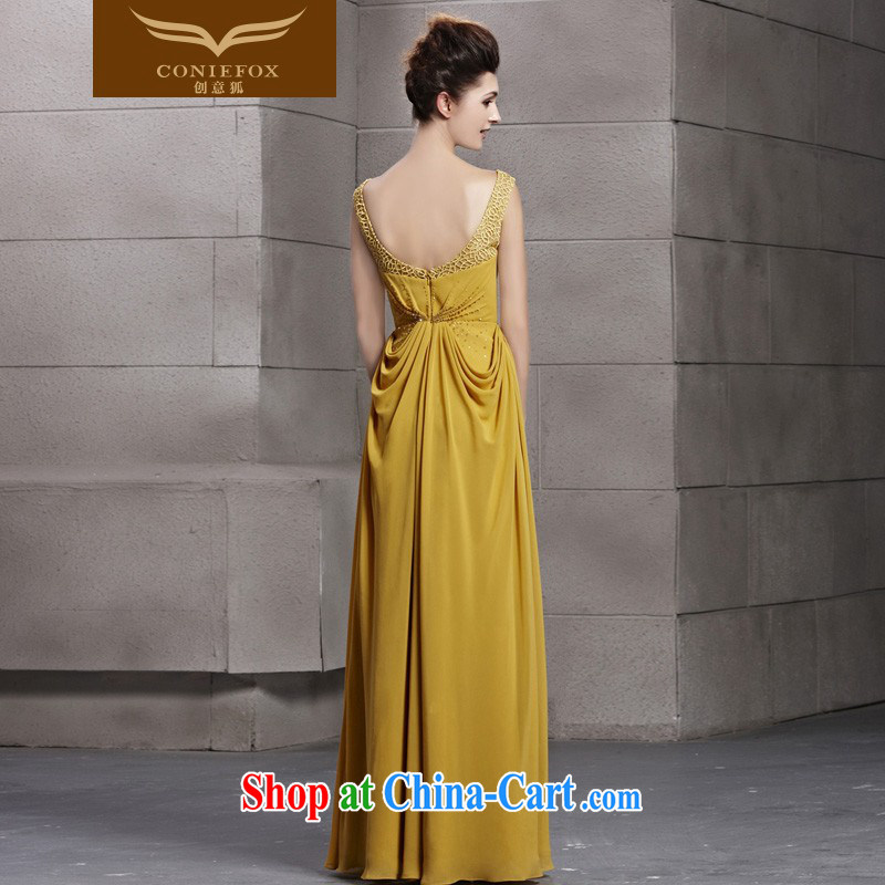 Creative Fox Evening Dress yellow Openwork noble banquet dress double-shoulder-length dresses, beauty evening dress toast serving the annual dress long skirt 30,083 picture color L, creative Fox (coniefox), shopping on the Internet