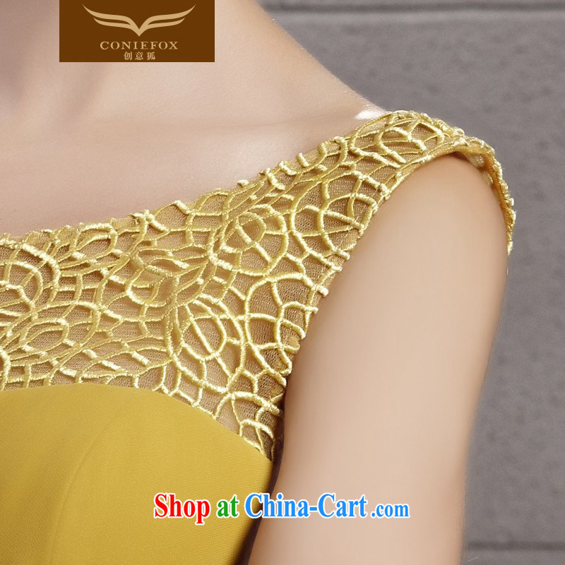 Creative Fox Evening Dress yellow Openwork noble banquet dress double-shoulder-length dresses, beauty evening dress toast serving the annual dress long skirt 30,083 picture color L, creative Fox (coniefox), shopping on the Internet