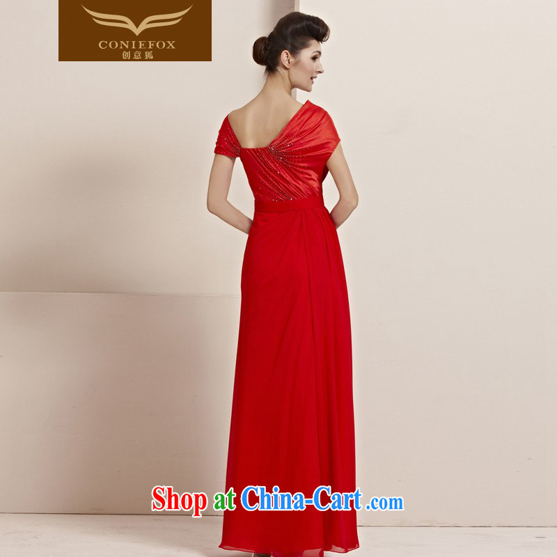 Creative Fox dress personality and wrinkles package shoulder long dress red dress video thin bridal wedding dress evening dress uniform toast welcoming service 30,088 picture color XL, creative Fox (coniefox), online shopping
