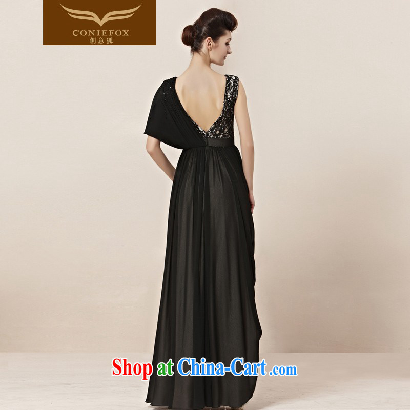 Creative Fox Evening Dress Deep V shoulders banquet long evening dress black elegant evening dress toast serving the annual concert dress long skirt 30,100 picture color S, creative Fox (coniefox), online shopping