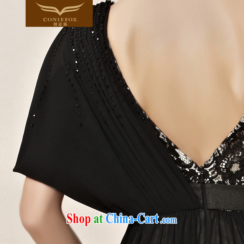 Creative Fox Evening Dress Deep V shoulders banquet long evening dress black elegant evening dress toast serving the annual concert dress long skirt 30,100 picture color S, creative Fox (coniefox), online shopping