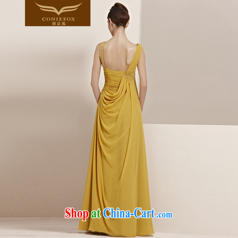 Creative Fox Evening Dress straps, double-shoulder creases on drill dress the annual dress stylish banquet yellow elegant evening dress long skirt 30,163 picture color L, creative Fox (coniefox), online shopping