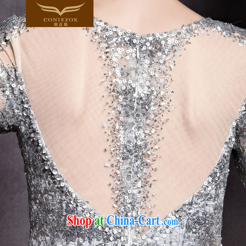 Creative Fox dress upscale luxury silver, banquet dress double-shoulder-length, fall to dress Show Exhibition dress presided over 81,836 dresses picture color XXL, creative Fox (coniefox), online shopping