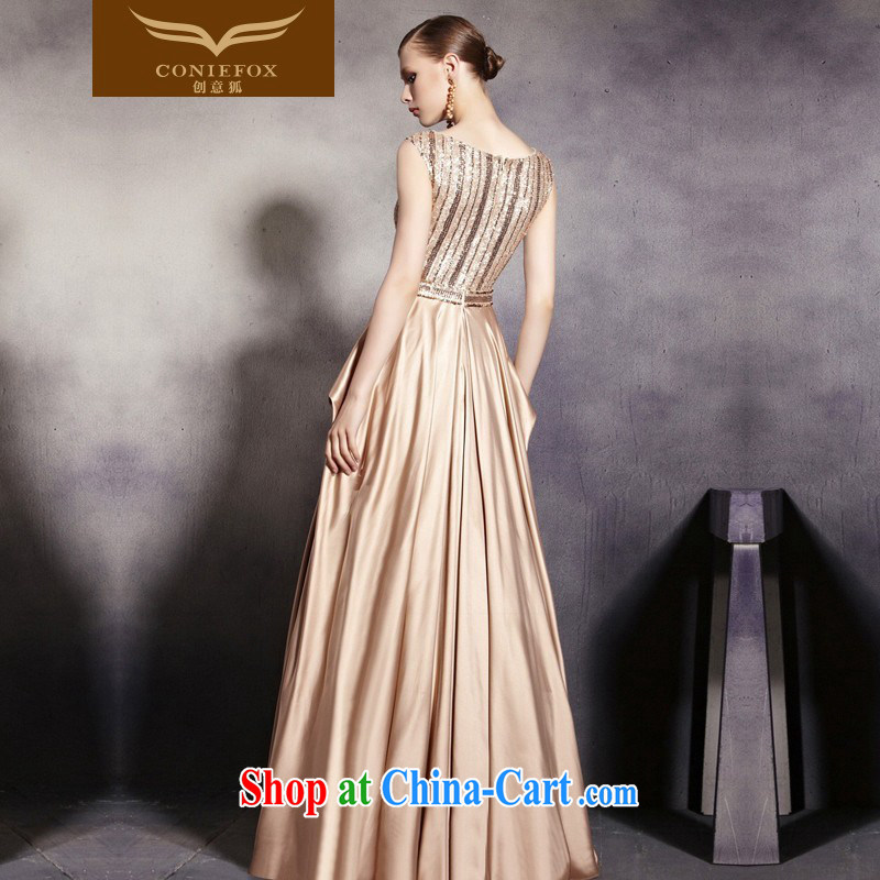 Creative Fox Evening Dress stylish double-shoulder gold banquet dress elegant and noble long chair, dress dress evening dress uniform toast bridesmaid dress 30,530 picture color L, creative Fox (coniefox), online shopping