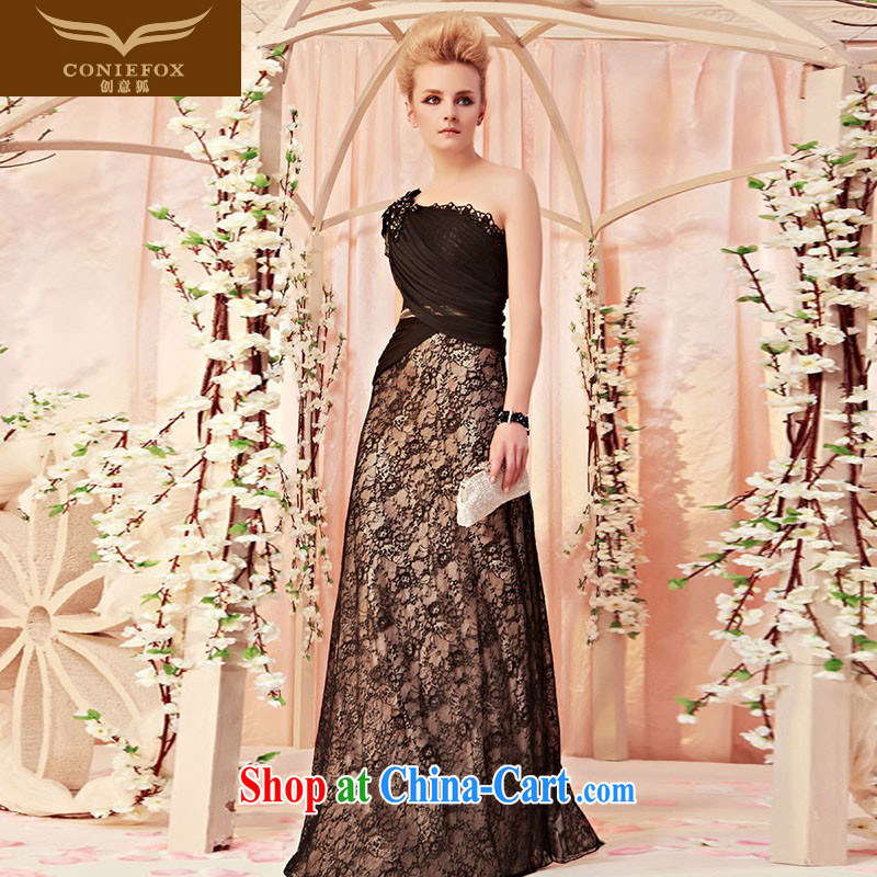 Creative Fox Evening Dress new Venus single shoulder design black evening dress evening dress uniform toast long walk-soo will suit the long skirt 30,285 picture color M