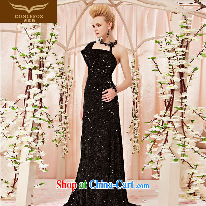 Creative Fox Evening Dress elegant single shoulder the black banquet dress, dress dress evening dress bows went up Sau annual dress presided over 30,315 picture color XL